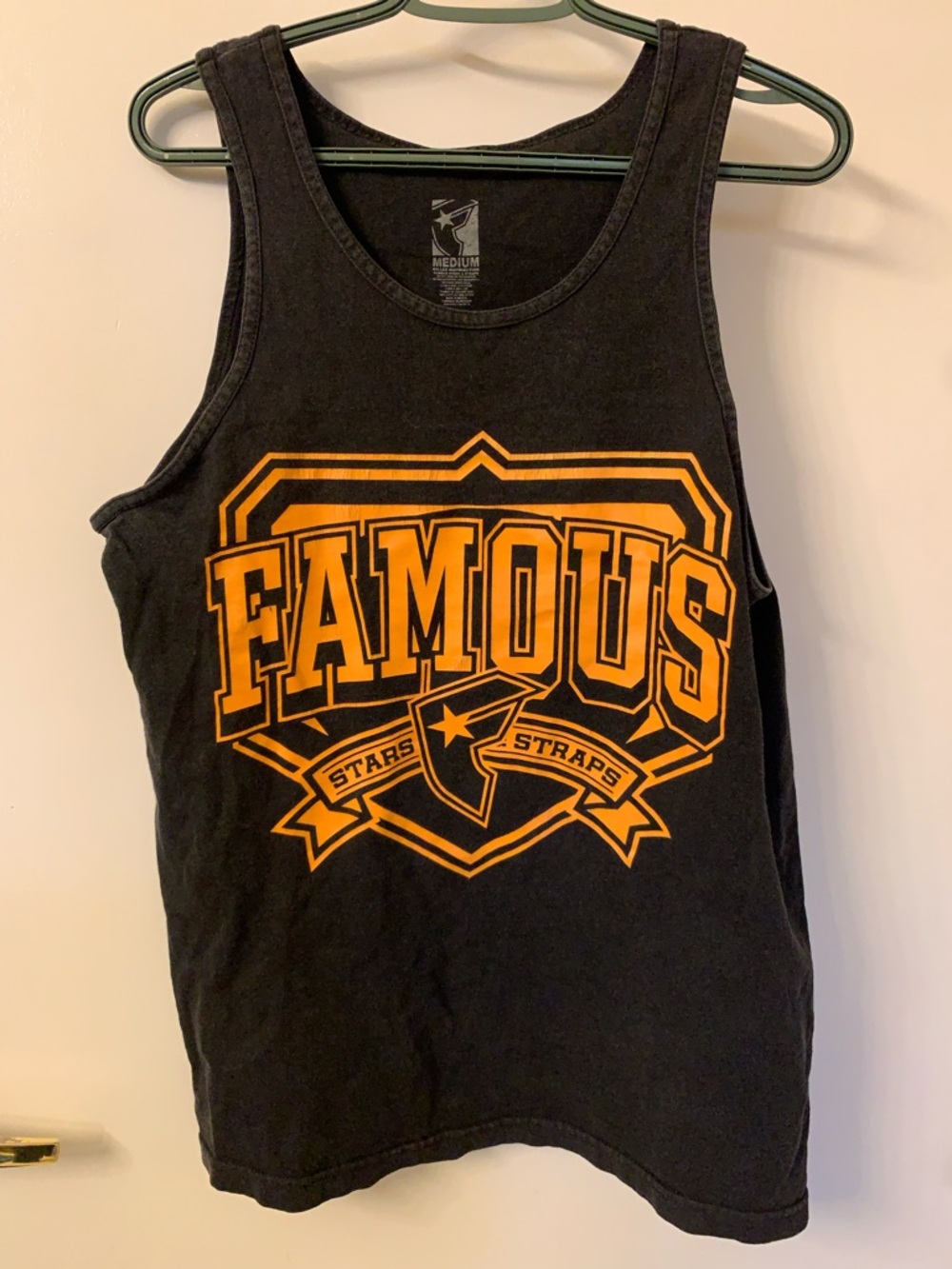 Famous Stars & Straps Black Tank with Orange Graphic Logo